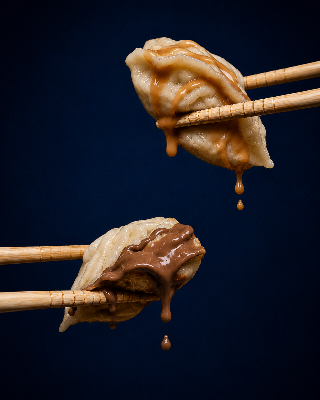 Gyozas servis avec des baguettes